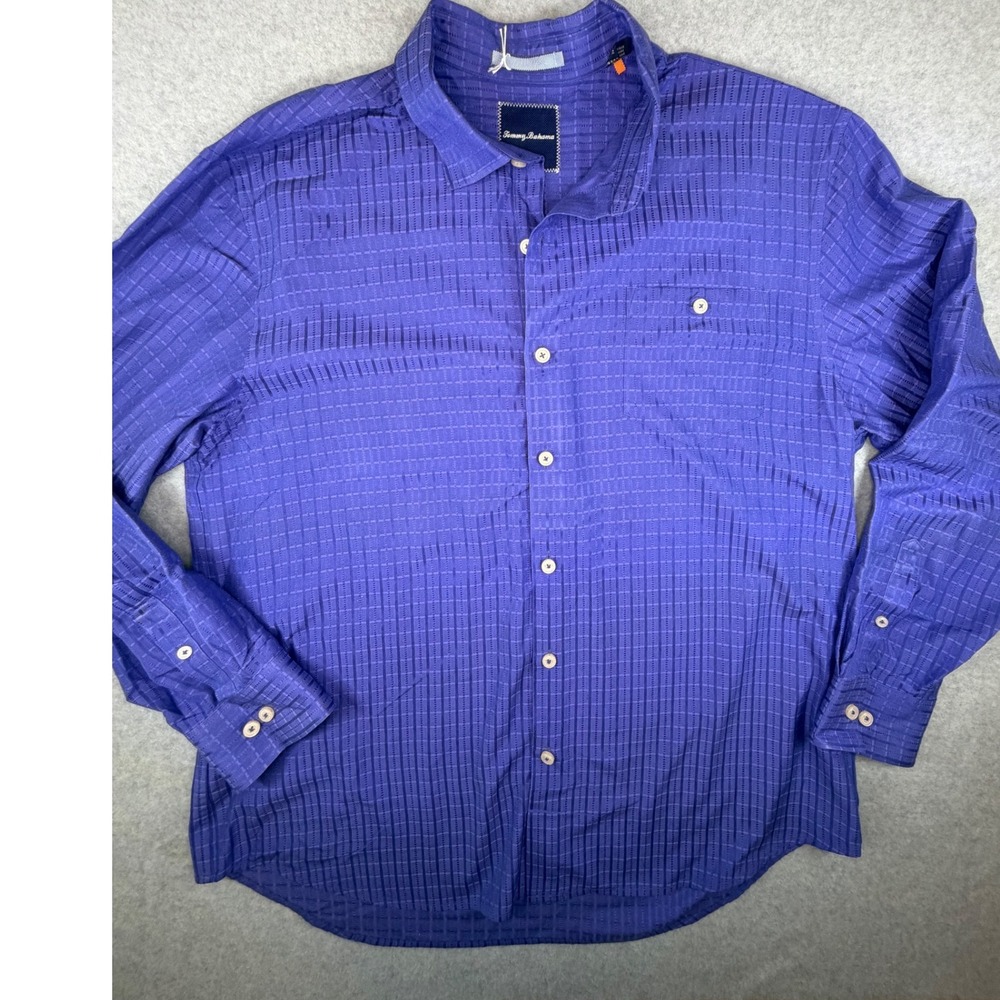 Tommy Bahama Mens XL Silk Cotton Button Down Shirt Purple Textured T314763
